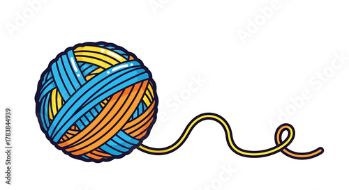 Colorful Yarn Ball with Loose Strand for Crafting and Hobbies.