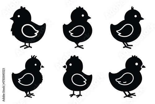 baby chick icon set silhouette on white background