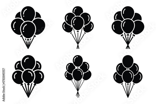 balloon bunch icon set silhouette on white background