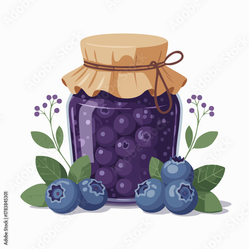 Slice of bread with blueberry jam illustration, sweet breakfast food vector