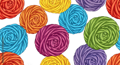 Colorful Yarn Balls Seamless Pattern for Crafting and Hobbies.