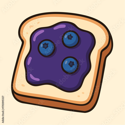 Slice of bread with blueberry jam illustration, sweet breakfast food vector