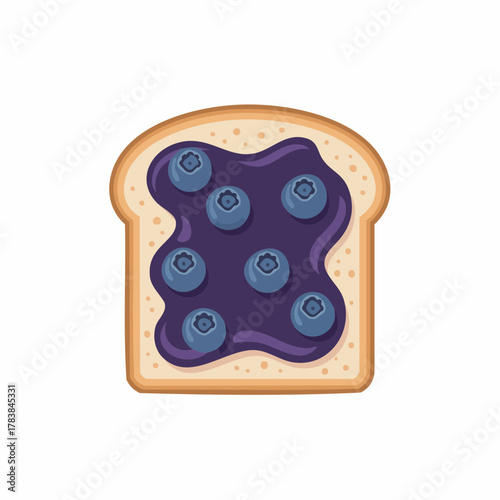 Slice of bread with blueberry jam illustration, sweet breakfast food vector