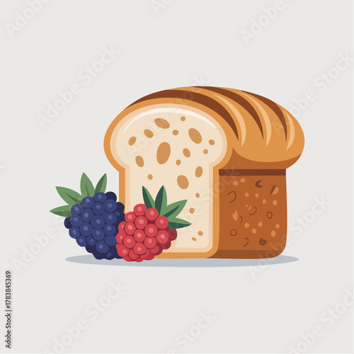 Slice of bread with blueberry jam illustration, sweet breakfast food vector