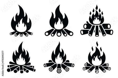 bonfire icon set silhouette on white background