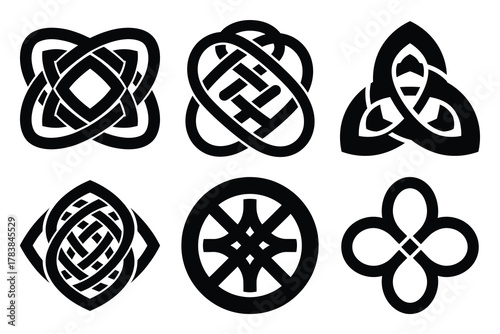 celtic knot icon set silhouette on white background