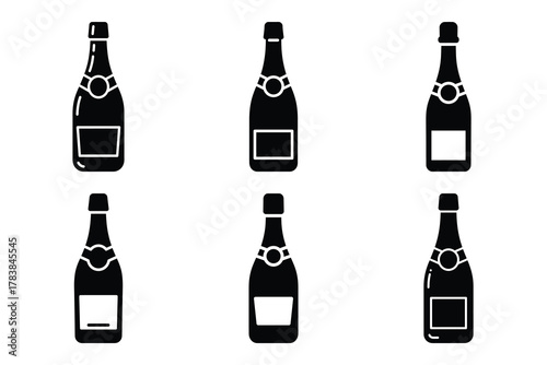 champagne bottle icon set silhouette on white background