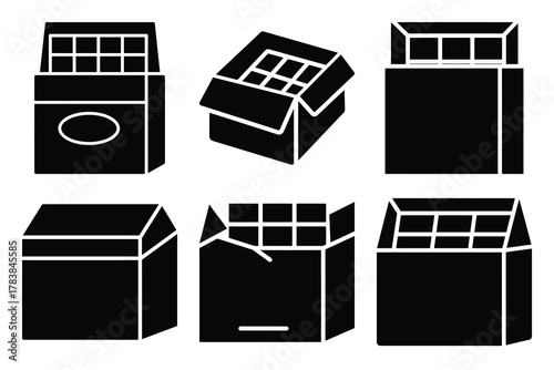 chocolate box icon set silhouette on white background