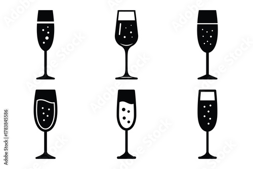 champagne glass icon set silhouette on white background