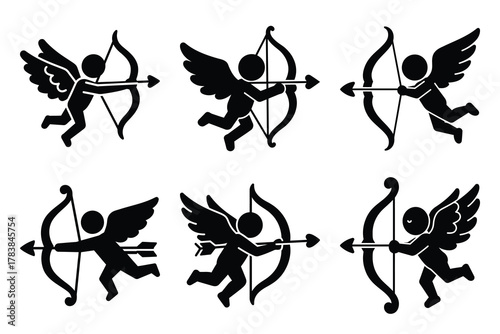 cupid bow and icon set silhouette on white background