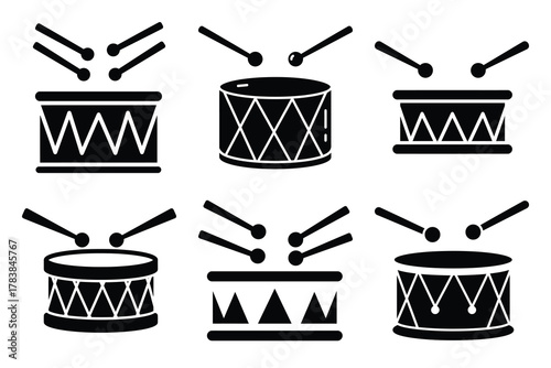 drum and pipes icon set silhouette on white background