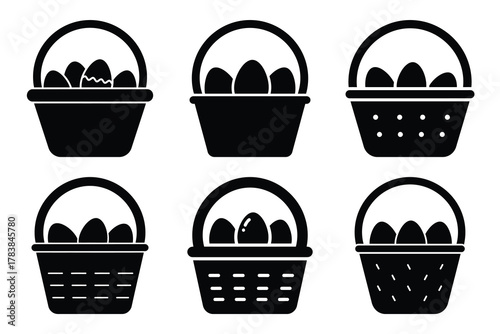 easter basket icon set silhouette on white background