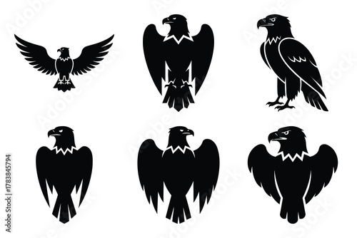 eagle icon set silhouette on white background