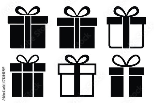 gift box icon set silhouette on white background