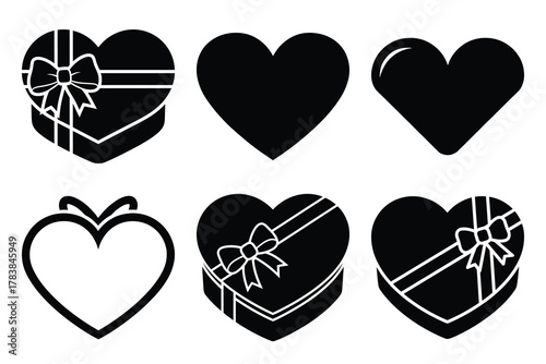 gift heart icon set silhouette on white background