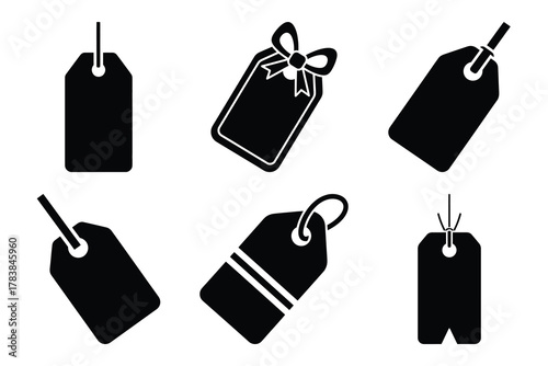 gift tag icon set silhouette on white background