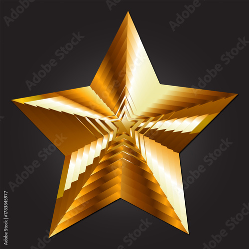 Foto 3D gold star vector icon with striated metallic texture on a dark grey background