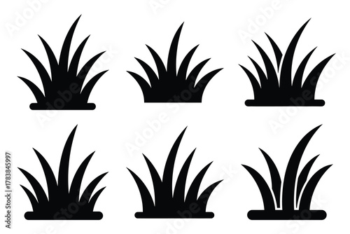 grass icon set silhouette on white background