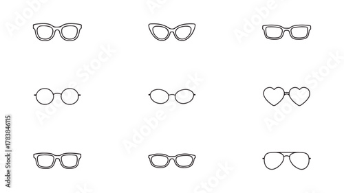 Sunglasses icon set collection in outline style, scalable for multiple platforms. Including icons like Travel, Sunglasses