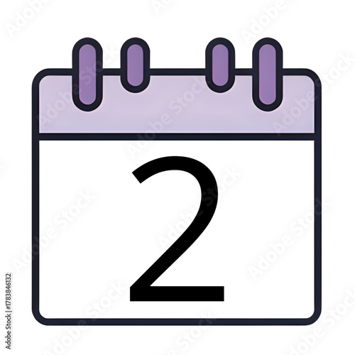 Vector illustration of a calendar icon with the number two, symbolizing a date, second day, or important event, suitable for digital scheduling and reminders