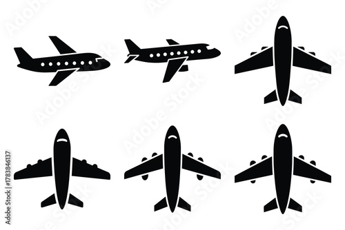 holiday plane icon set silhouette on white background