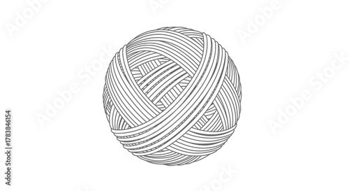 Monochrome Yarn Ball Illustration with Intricate Thread Patterns.