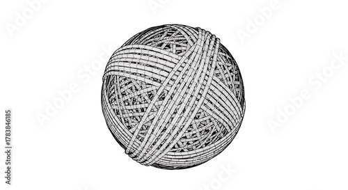 Monochrome Yarn Ball - A Tangled Sphere of Thread.