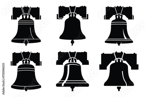liberty bell icon set silhouette on white background