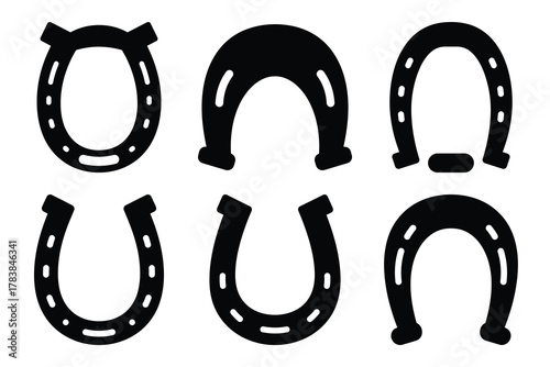 lucky horseshoe icon set silhouette on white background