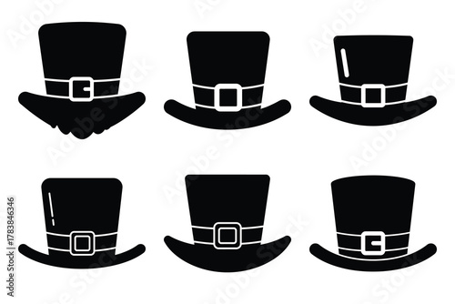 leprechaun hat icon set silhouette on white background