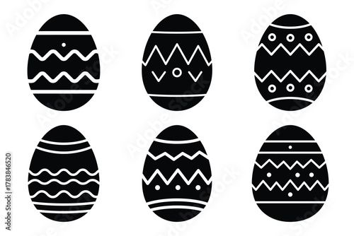 painted egg icon set silhouette on white background