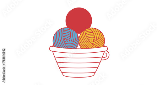 Three Balls of Yarn in a Striped Cup.