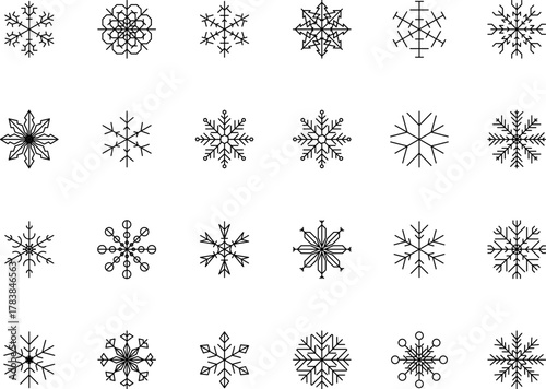 Snowflake snow freeze winter thin line outline icon. Snowflake icon. Keep frozen. Snowflake marking. Keep below zero. Air conditioner. Snowflakes thin line icon set. Snowflake Simple illustration.