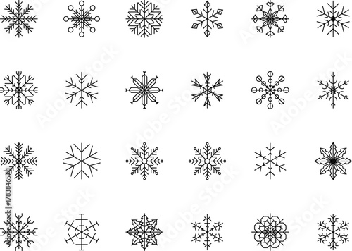 Snowflake snow freeze winter thin line outline icon. Snowflake icon. Keep frozen. Snowflake marking. Keep below zero. Air conditioner. Snowflakes thin line icon set. Snowflake Simple illustration.