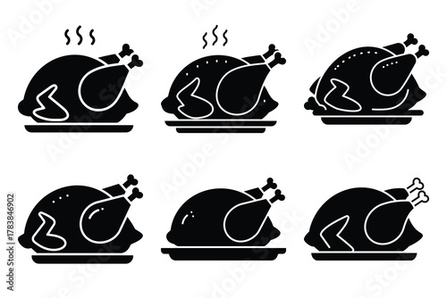 roasted turkey icon set silhouette on white background