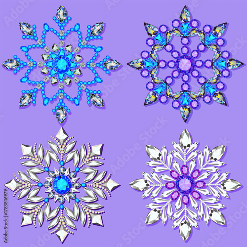 Illustration Set of snowflakes with gemstones