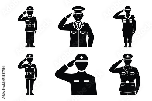 soldier salute icon set silhouette on white background