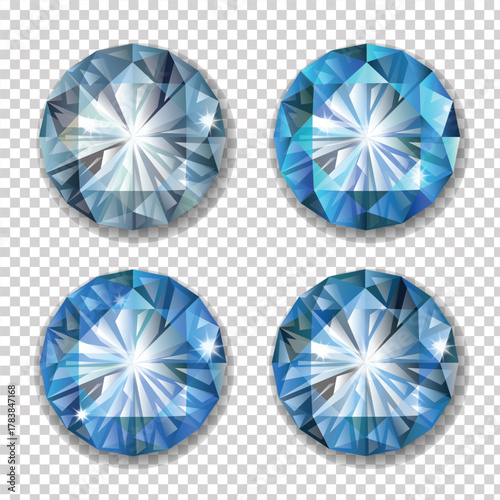 Set of realistic dark blue gemstones, Sapphire, Blue Spinel, Kyanite, isolated on transparent background, Vector EPS Illustration