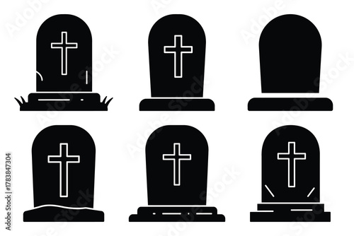 tombstone icon set silhouette on white background