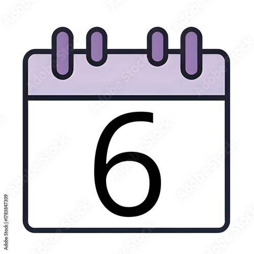 Clean and modern vector calendar icon featuring the number six, signifying an important date, scheduled event, or reminder for planning and organization in various digital designs