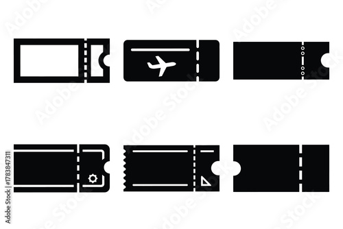 travel ticket icon set silhouette on white background