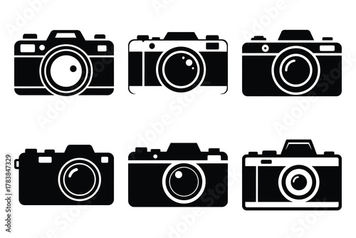 travel camera icon set silhouette on white background