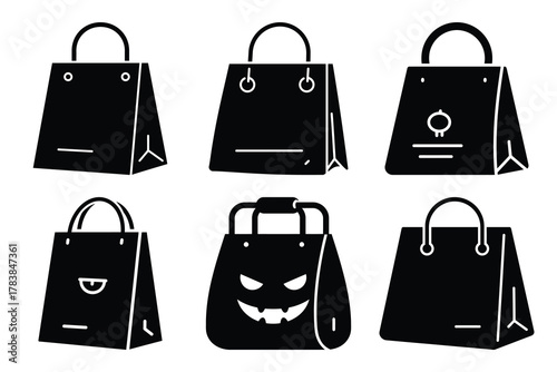 trick or treat icon set silhouette on white background