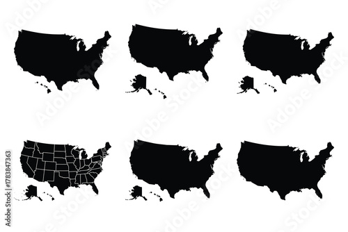 usa map icon set silhouette on white background