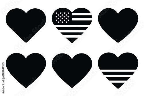 usa heart icon set silhouette on white background
