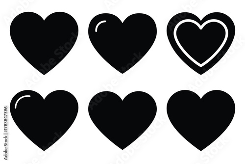 valentine heart icon set silhouette on white background