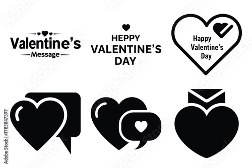 valentine message icon set silhouette on white background
