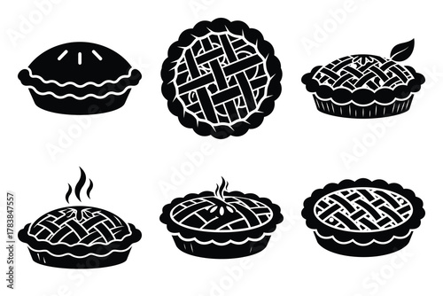apple pie icon set silhouette on white background