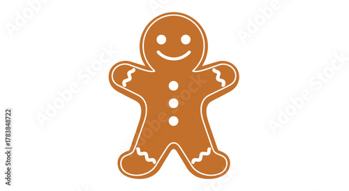 Cute Gingerbread Man Cookie Character Icon Christmas Holiday Sweet Treat Isolated on White Background