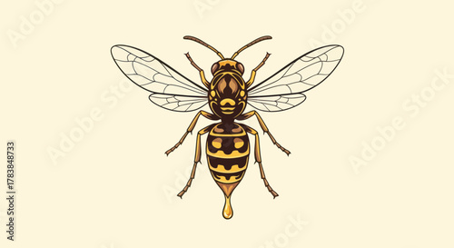 Detailed illustration of a yellow jacket wasp in flight.